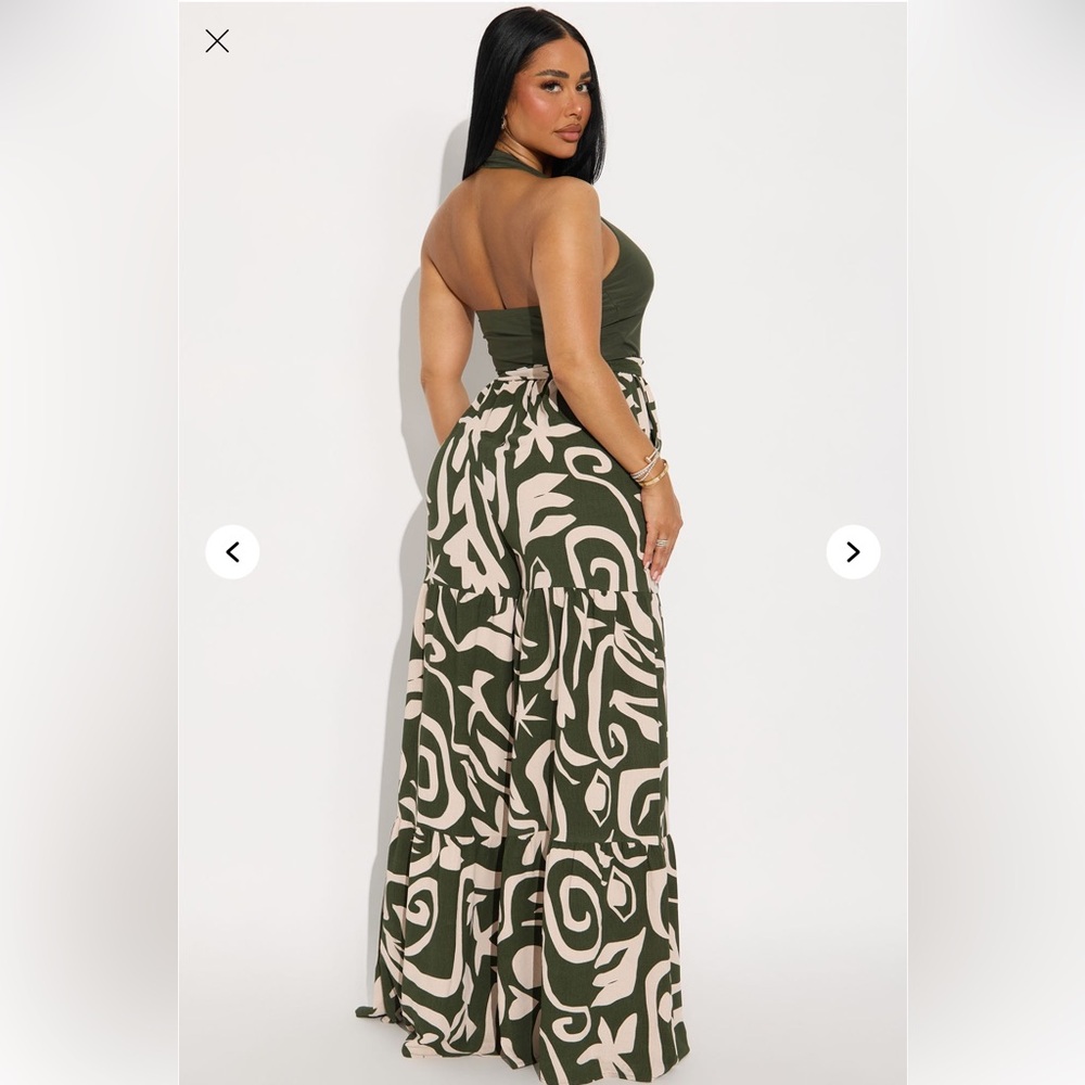 Stylish Green and Cream Women's Wide-Leg Pants